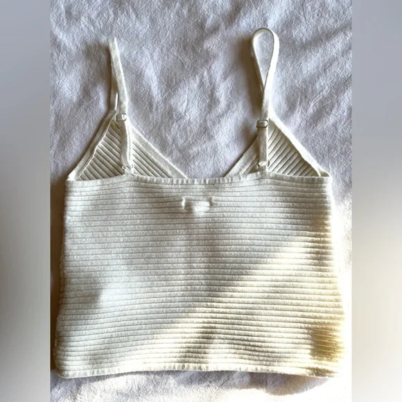 Aerie Ribbed Crossover Crop Top Y2K Neutral Elevated Basic Wrap Cottagecore Sz S - Picture 8 of 11